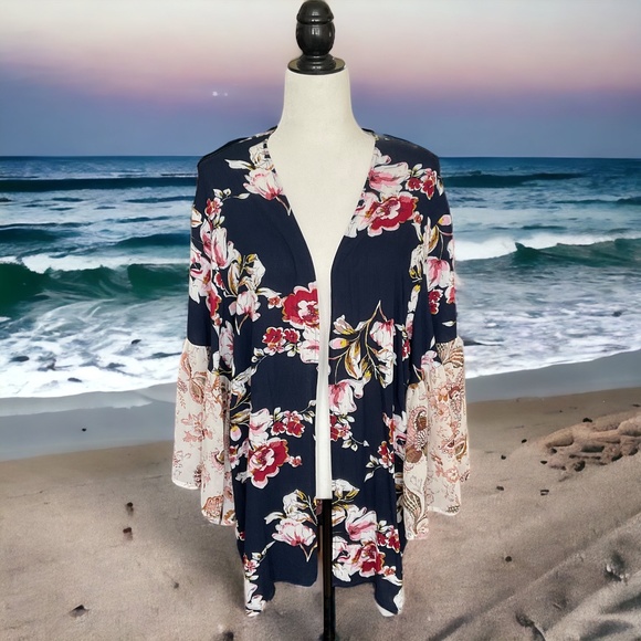💖 Boho Blossom Bell-Sleeve Kimono Jacket 💖 - Picture 1 of 3